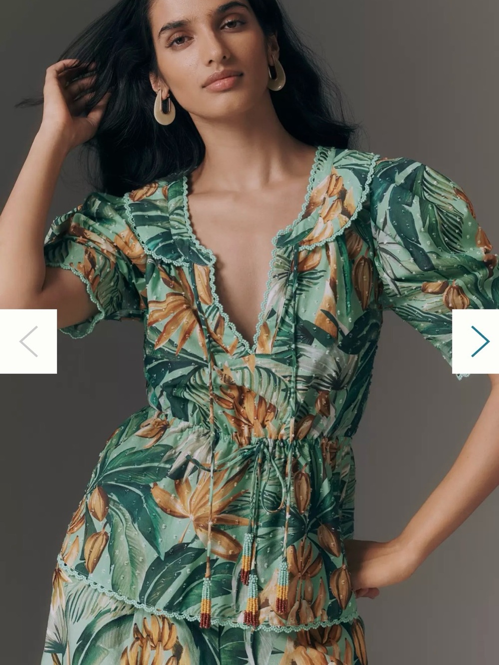 FARM Rio Green Tropical Leaf & Banana Print Peasant Blouse - Picture 3 of 3